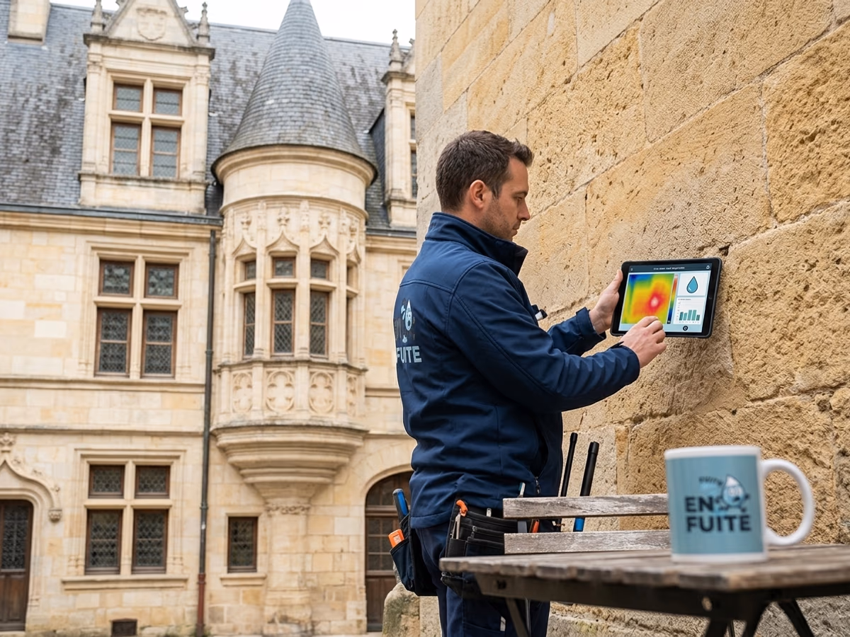 Détection de fuite d'eau au pied d'un hôtel particulier du quartier médiéval de Périgueux