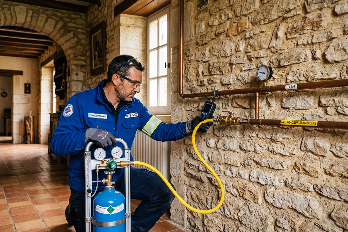 Injection de gaz traceur hydrogène-azote sur un circuit de longère périgourdine à Moulin-Neuf