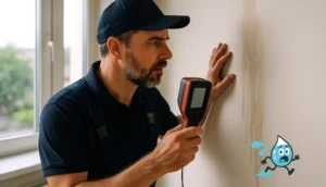 Un technicient fait une recherche de fuite d'eau dans une maison