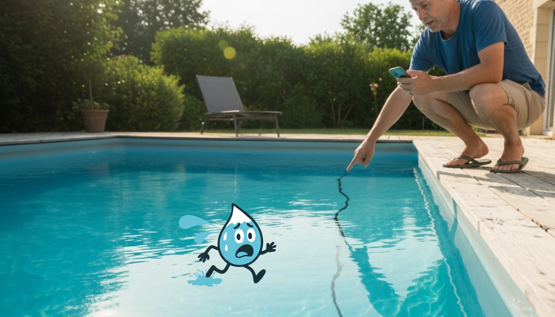 Une fissure dans une piscine qui provoque une fuite