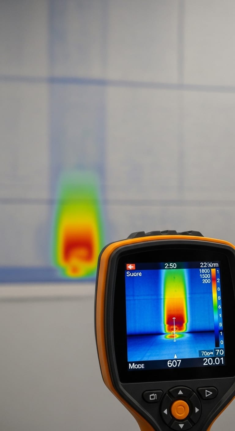une caméra thermique détecte une fuite dans un mur de salle de bain